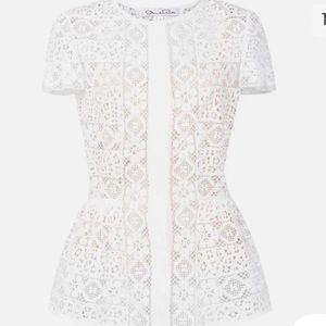 OSCAR DE LA RENTA Snap Peplum Blouse Crochet Lace White
